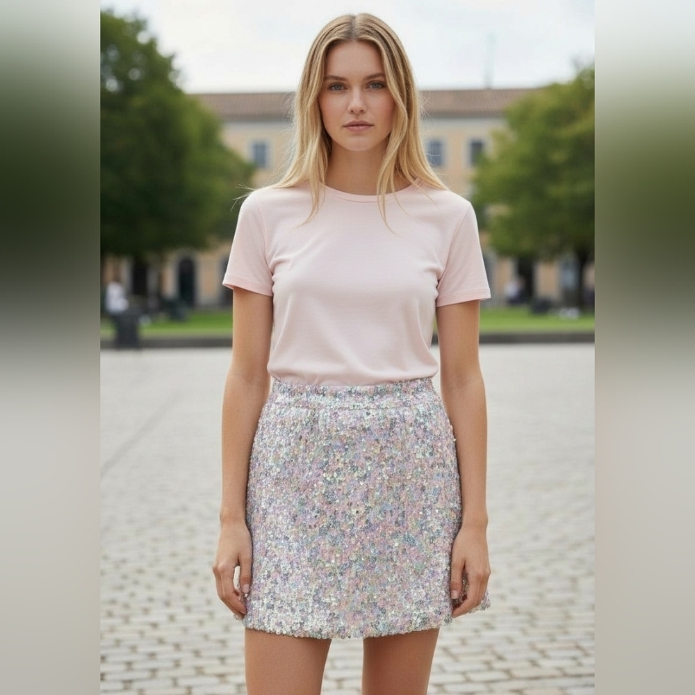 Pastel Multicolor Sequin Bubble Mini Skirt Party Feminine NWT
